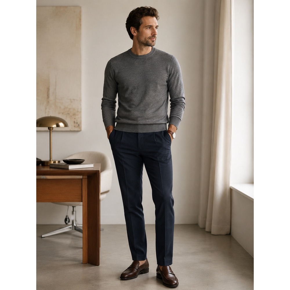 Suitsupply Grey Merino Wool Crewneck Sweater Mens Medium Minimalist Old Money